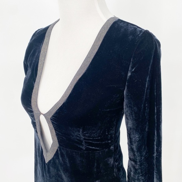 Rouje Jade Crushed Velvet Cutout Long Sleeve Midi Dress Dark Blue 36 / 4 - Picture 6 of 12